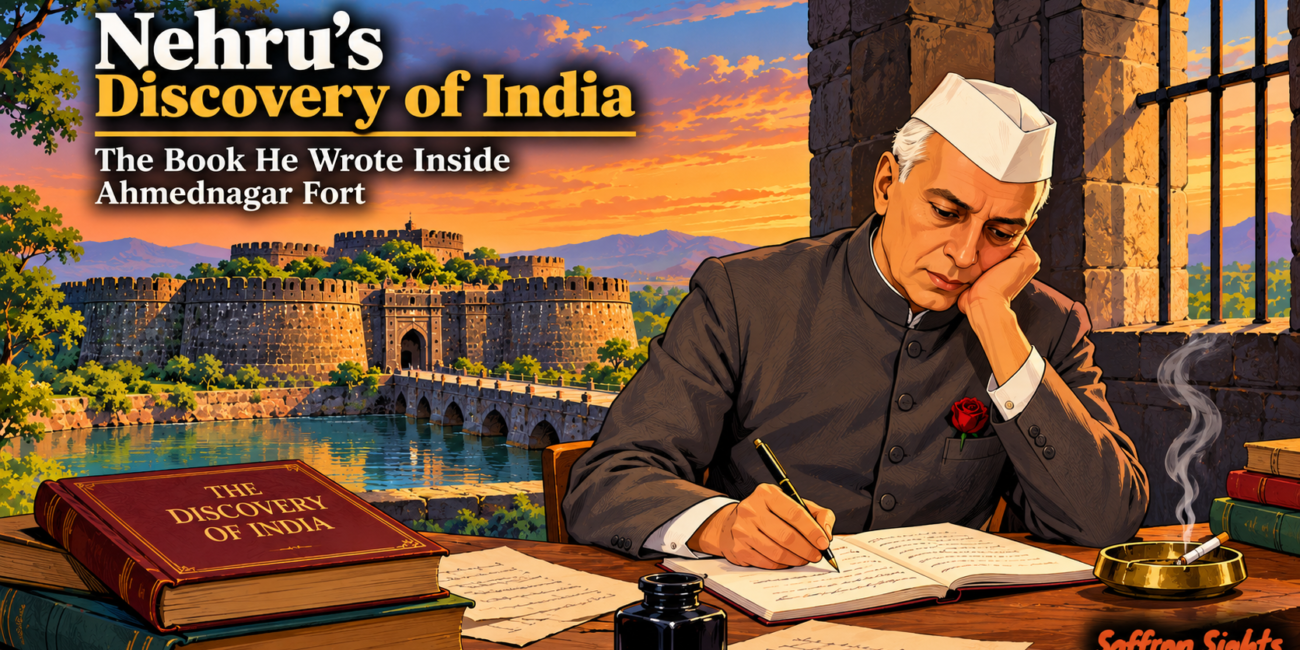 Jawaharlal Nehru writing The Discovery of India during his imprisonment at Ahmednagar Fort in Maharashtra in 1944.